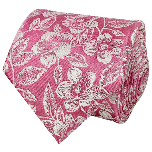 Dusty Pink Floral Silk Classic Mens Tie 2
