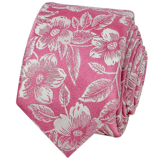 Dusty Pink Floral Silk Skinny Mens Tie 2
