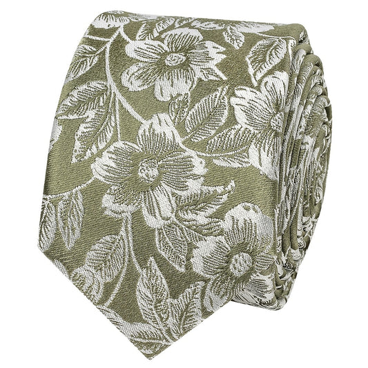 Olive Floral Silk Skinny Mens Tie 2