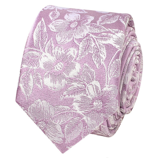 Mens Lilac Floral Silk Skinny Tie 2