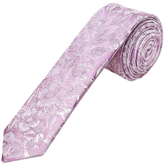 Mens Lilac Floral Silk Skinny Tie And Pocket Square 2