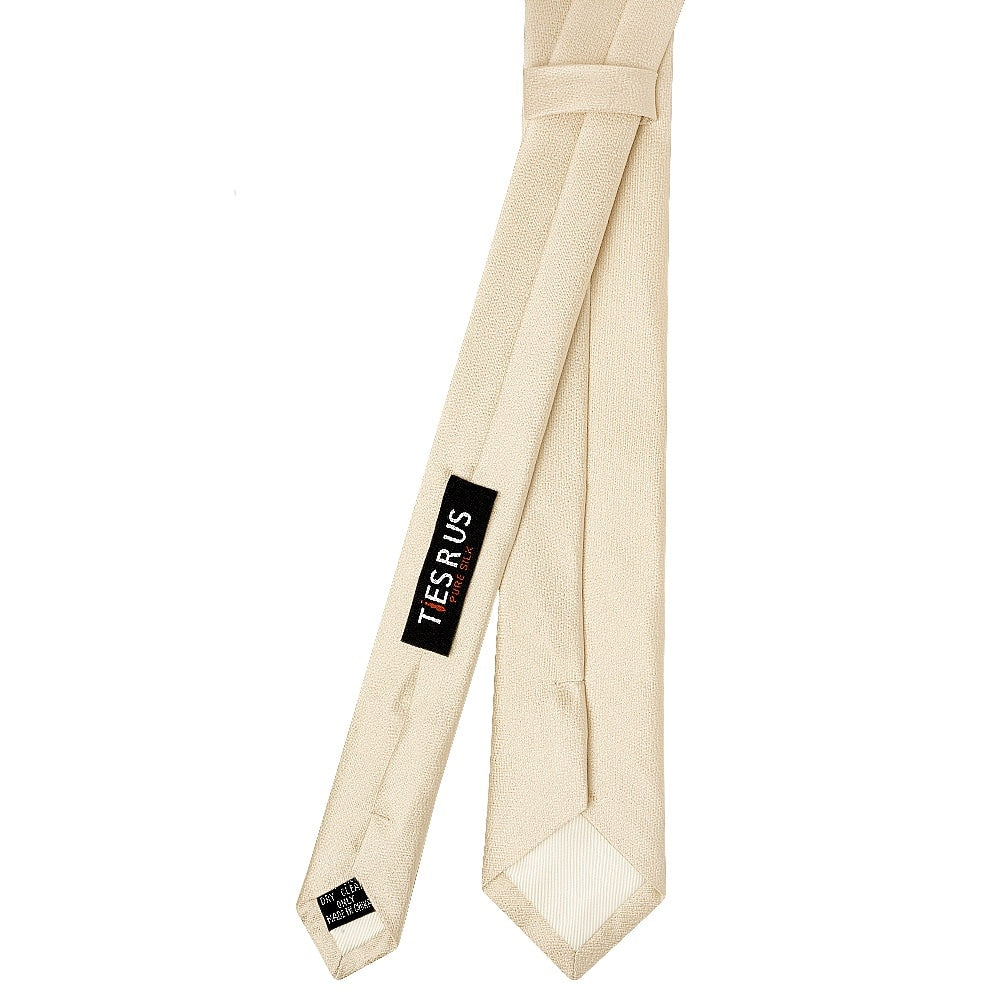 Plain Champagne Silk Skinny Mens Tie 3