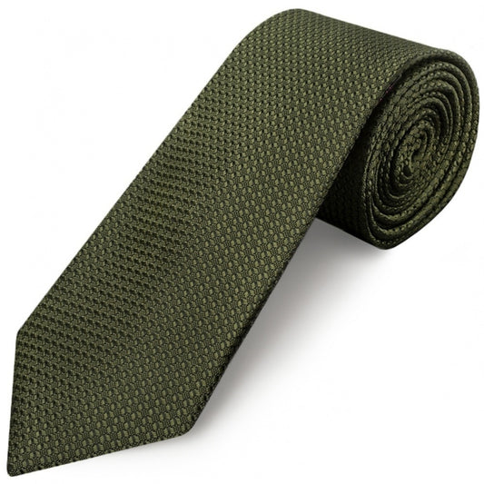 Olive Green Textured Classic Tie and Pocket Square Set