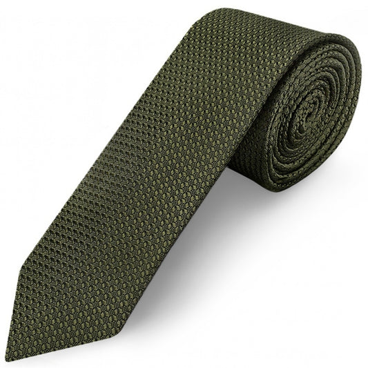 Olive Green Boys Textured Skinny Tie And Pocket Square Set 2