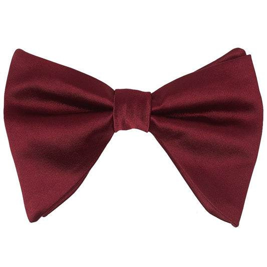 Mens Plain Burgundy Oversized Satin Bow Tie And Pocket Square Set 2