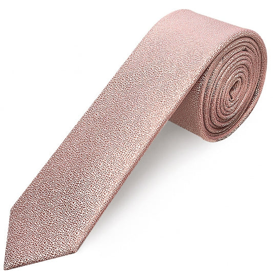 Plain Rose Gold Textured Silk Skinny Mens Tie And Pocket Square Set 2