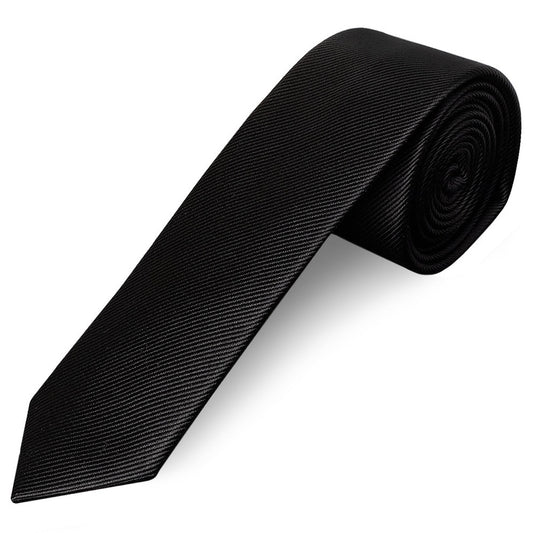 Black Silk Twill Skinny Mens Tie And Pocket Square Set 2