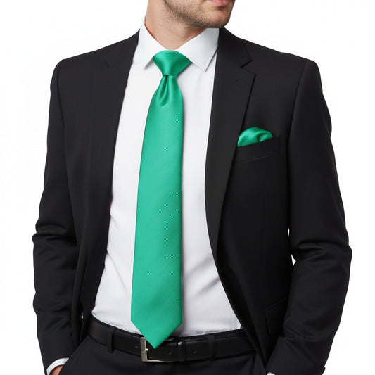 Emerald Green Silk Twill Silk Classic Mens Tie And Pocket Square Set 2