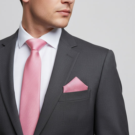 Blush Pink Silk Twill Classic Mens Tie And Pocket Square Set 2