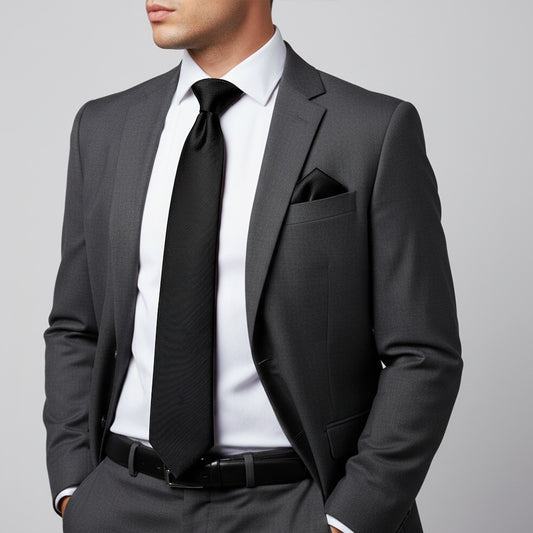Black Silk Twill Silk Classic Mens Tie And Pocket Square Set 2