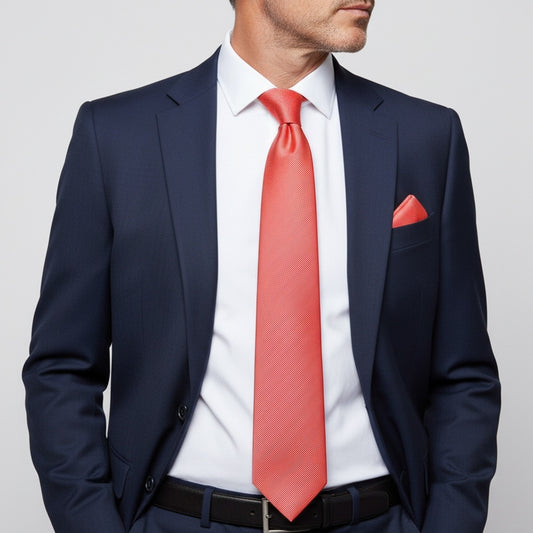 Salmon Pink Silk Twill Classic Mens Tie And Pocket Square Set 2