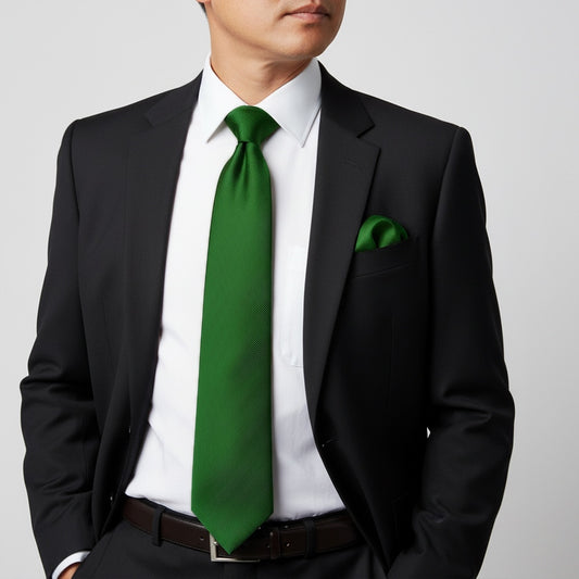 Green Silk Twill Silk Classic Mens Tie And Pocket Square Set 2