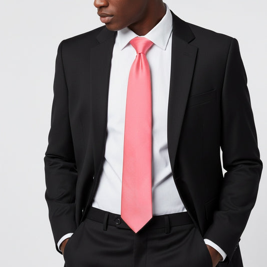 Plain Light Coral Pink Satin Classic Mens Tie 2