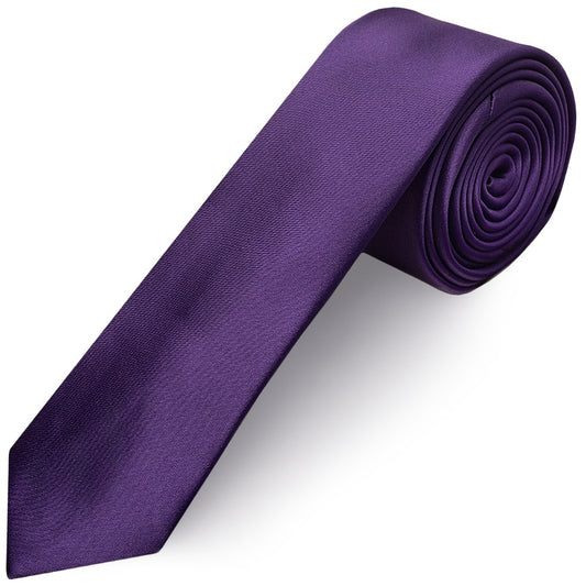 Plain Purple Satin Skinny Mens Tie And Pocket Square Set 2