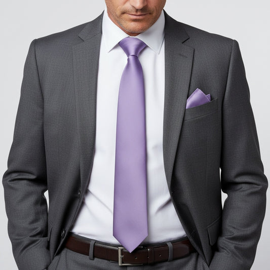 Lavender Satin Classic Mens Tie And Pocket Square Set 2