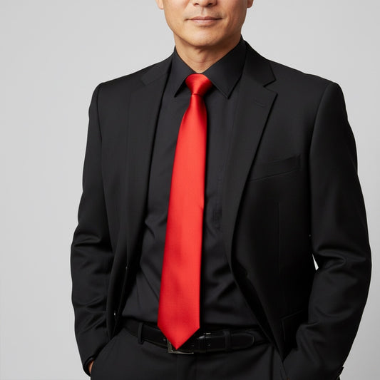 Plain Bright Red Satin Classic Mens Tie 2