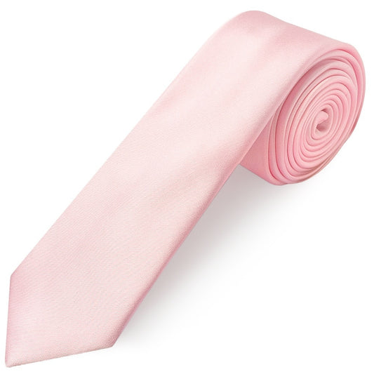 Baby Pink Satin Skinny Mens Tie And Pocket Square Set 2