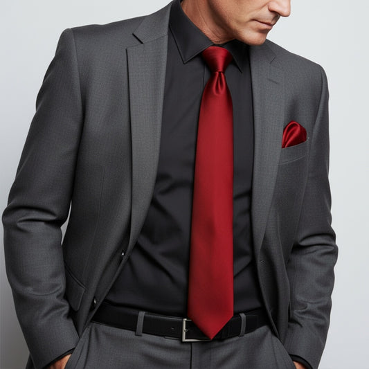 Plain Red Wine Satin Classic Mens Tie Pocket Square Set 2