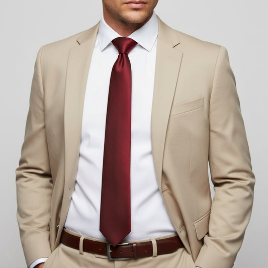 Plain Burgundy Satin Classic Mens Tie 2