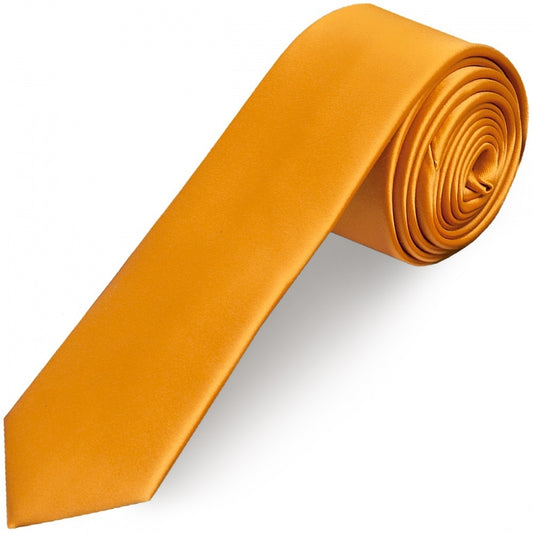 Plain Rust Satin Skinny Mens Tie And Pocket Square Set 2