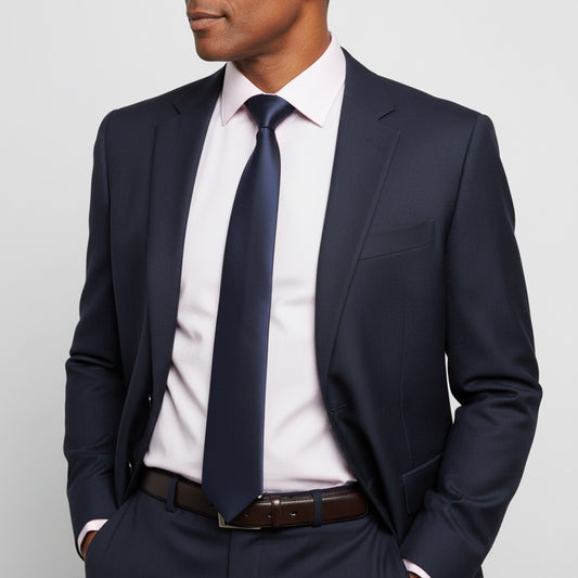 Plain Navy Blue Satin Classic Mens Tie 2