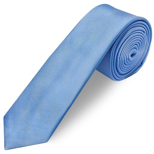 Plain Steel Blue Boys Satin Skinny Tie And Pocket Square Set 2