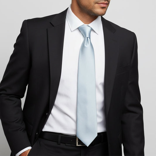 Plain Misty Blue Satin Classic Mens Tie 2