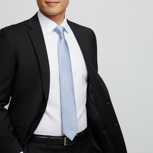 Plain Dusty Blue Satin Classic Mens Tie 2
