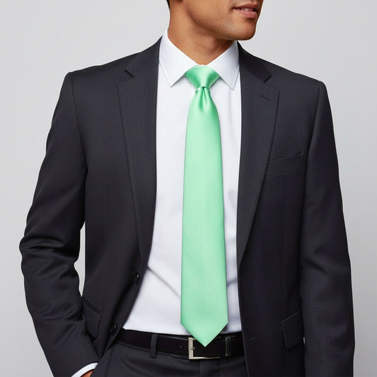 Plain Seafoam Green Satin Classic Mens Tie 2