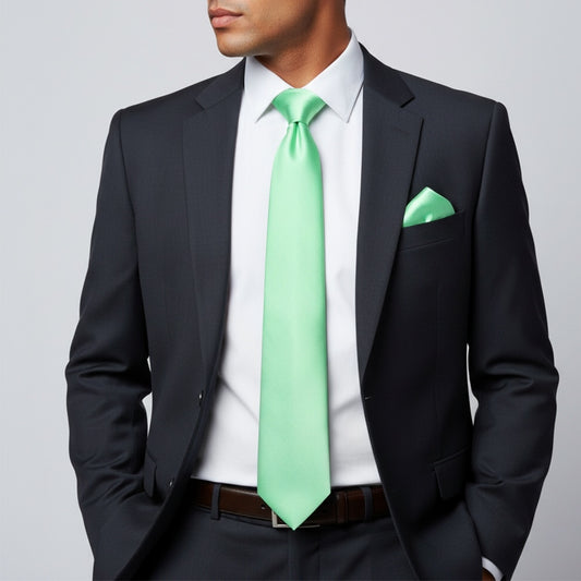Plain Seafoam Green Satin Classic Mens Tie And Pocket Square Set 2