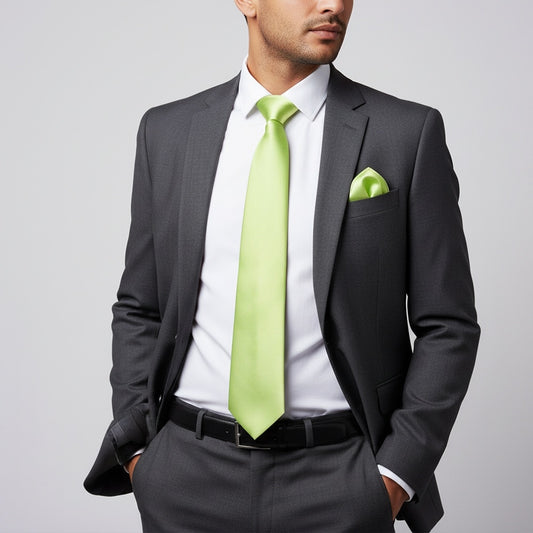 Plain Avocado Satin Classic Mens Tie And Pocket Square Set 2