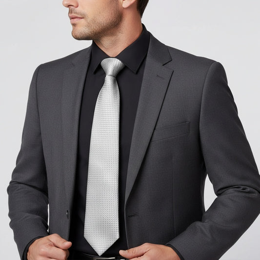 Silver Textured Classic Tie 2