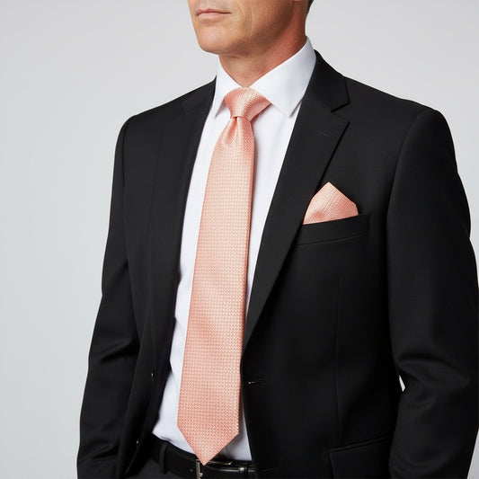 Peach Textured Classic Tie And Pocket Square Set 2