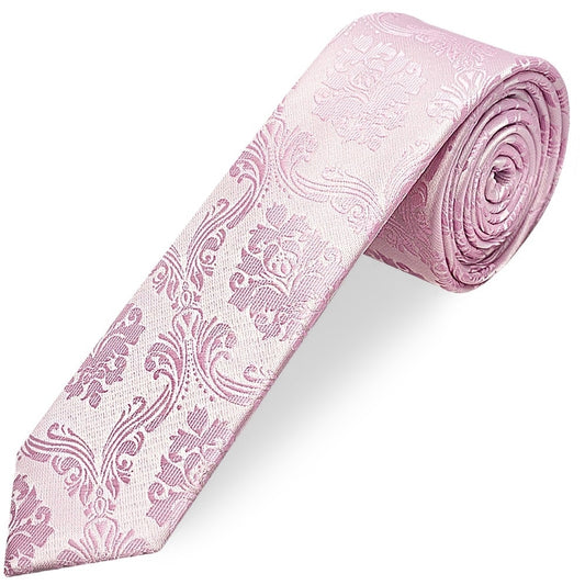 Light Dusty Pink Paisley Boys Skinny Tie And Pocket Square Set 2