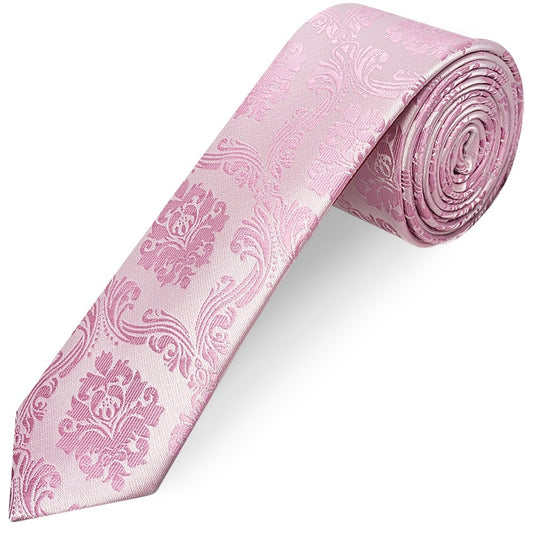 Dusty Pink Paisley Skinny Boys Tie And Pocket Square Set 2