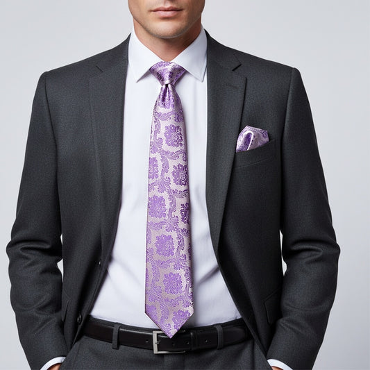 Cadbury Purple Paisley Classic Mens Tie And Pocket Square Set 2