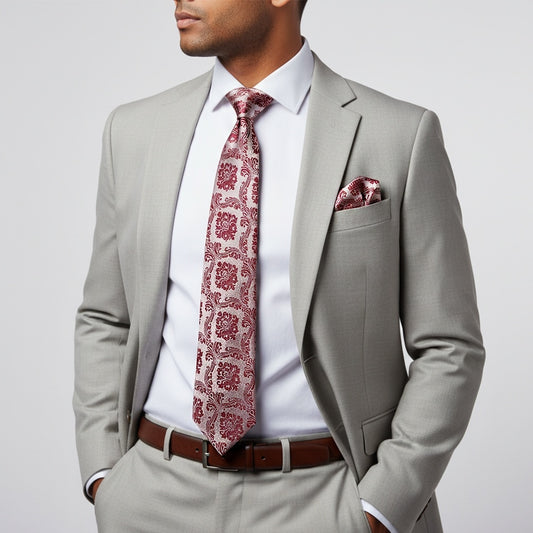 Burgundy Red Paisley Classic Mens Tie And Pocket Square Set 2