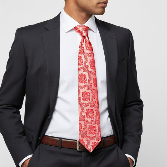 Coral Pink Paisley Classic Mens Tie 2