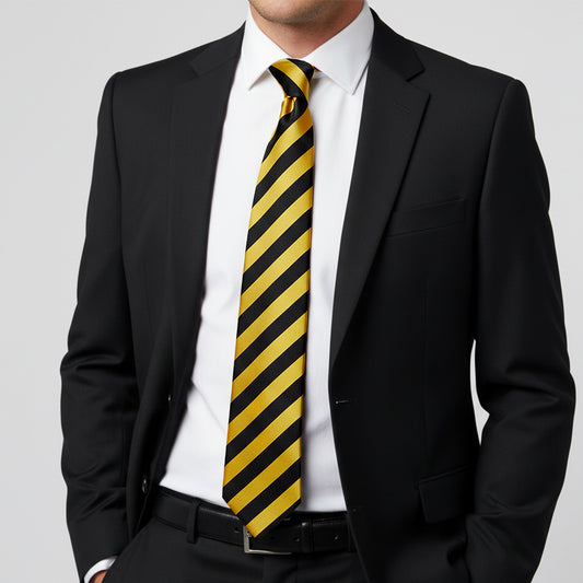 Black and Gold Striped Classic Mens Tie