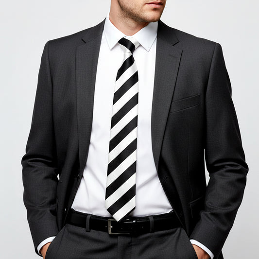 Black and White Striped Hand Made Classic Mens Football Tie
