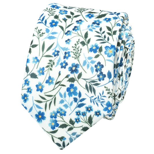 Mens Skinny Blue Small Floral Tie