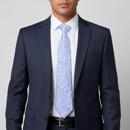 Blue Floral Silk Classic Mens Tie