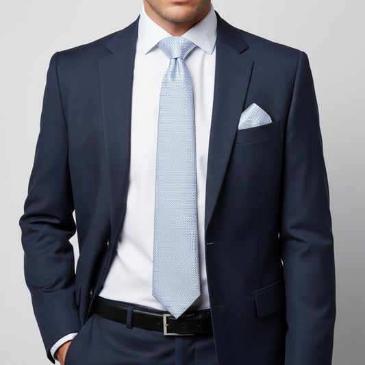 Blue Grenadine Silk Classic Mens Tie and Pocket Square Set