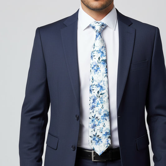 Mens Blue Large Floral Classic Tie