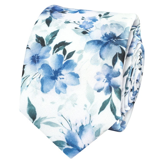 Mens Blue Large Floral Skinny Tie