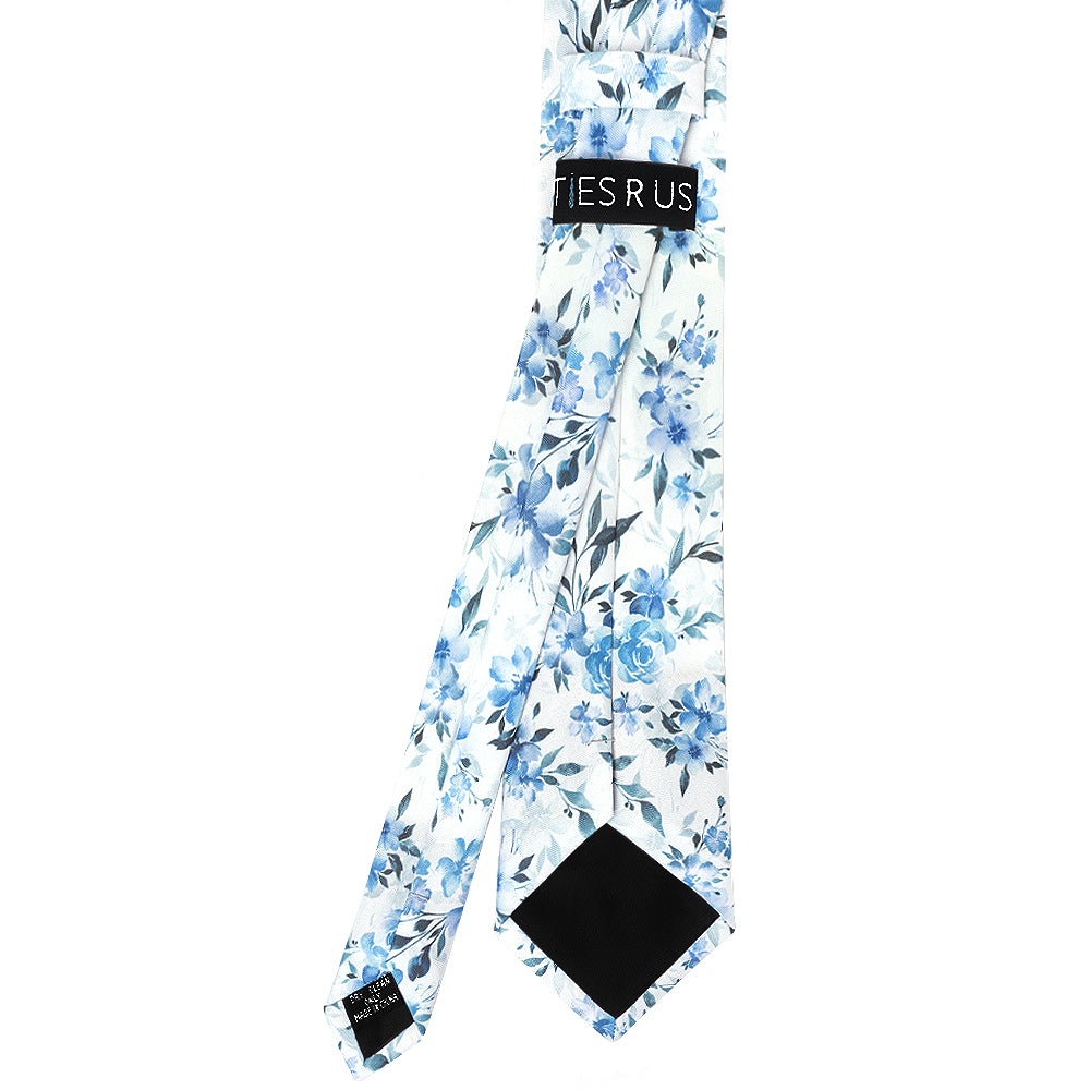 Mens Blue Large Floral Skinny Tie