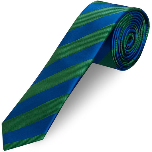 Blue and Green Striped Skinny Mens Tie and Pocket Square Set