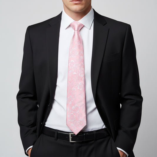 Blush Pink Floral Silk Classic Mens Tie