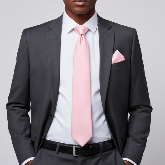Plain Blush Pink Silk Classic Mens Tie and Pocket Square Set