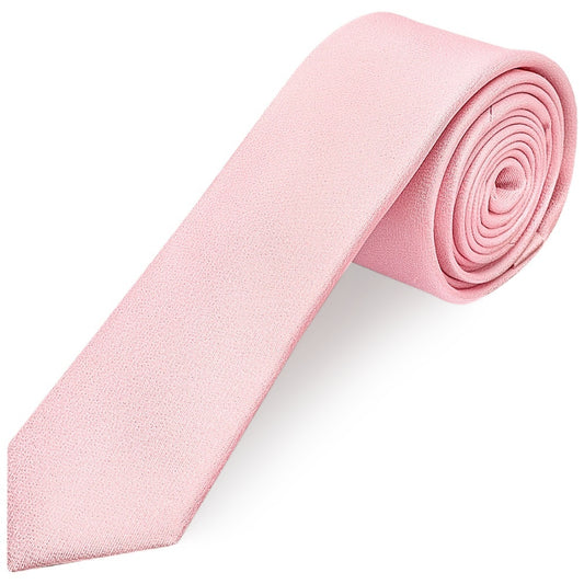 Plain Blush Pink Silk Skinny Mens Tie and Pocket Square Set